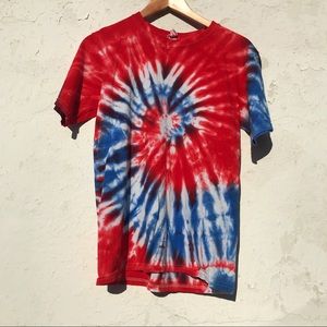 Red, white and blue tie dye t-shirt